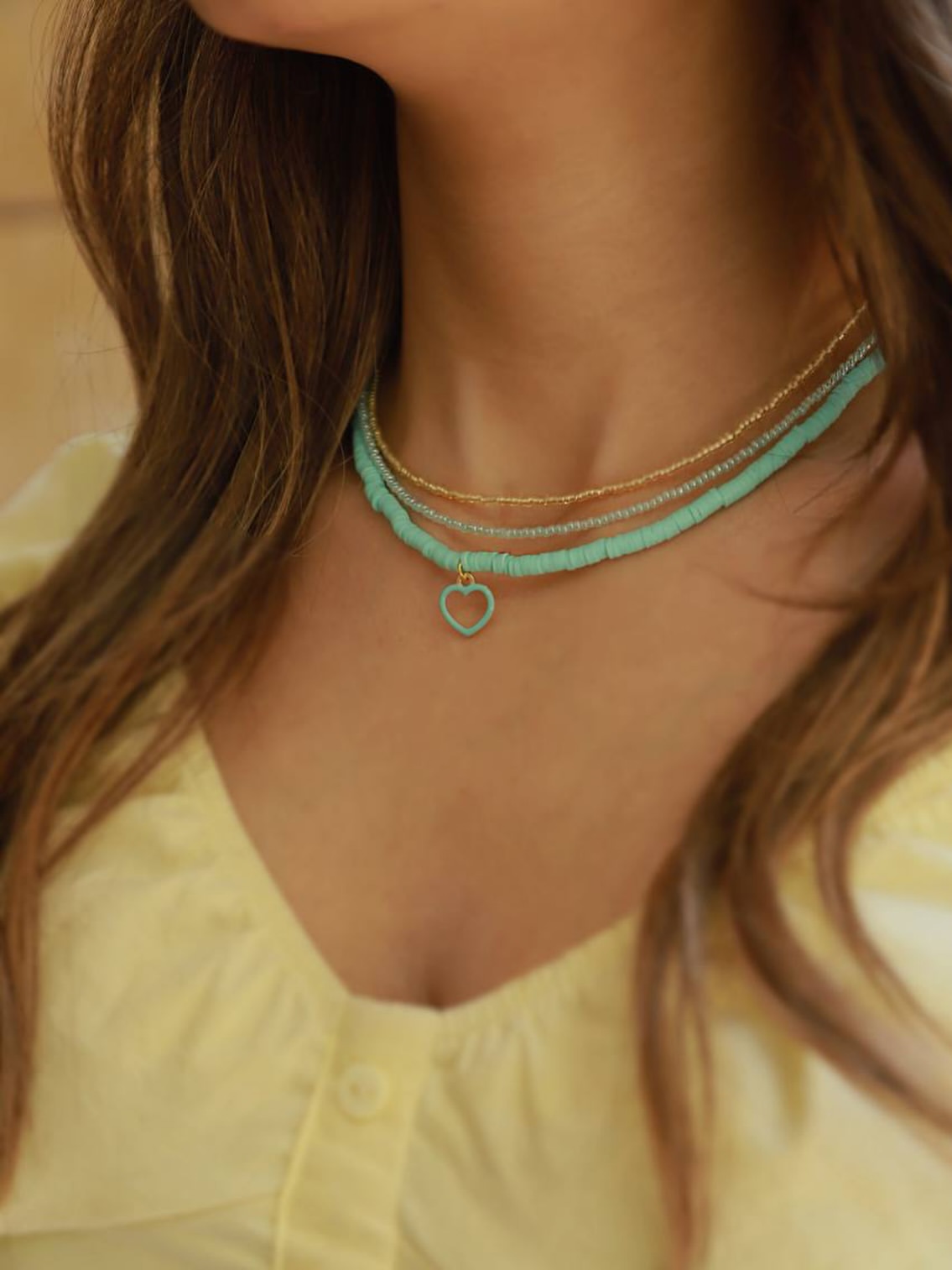 گردنبند زنانه قلب آبی ضد حساسیت سه رج