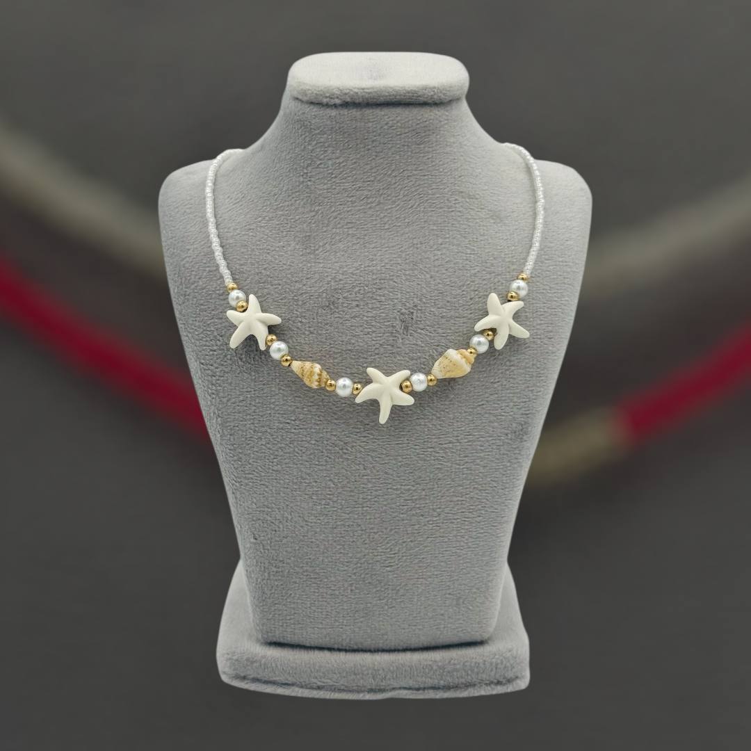 گردنبند زنانه ستاره دریایی سفید با مروارید بسیار شیک