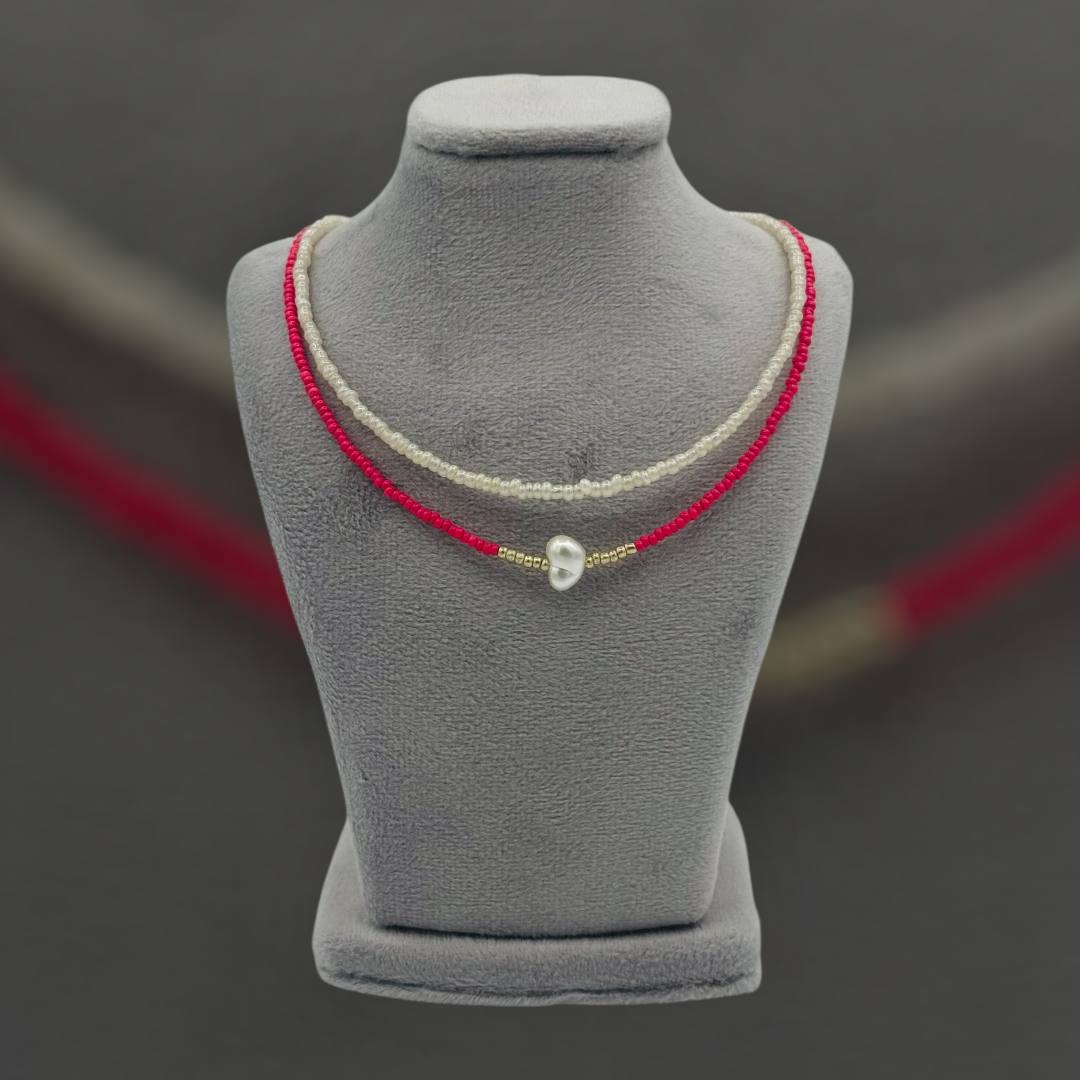 گردنبند زنانه سرخابی با تک مروارید | شیک و مینیمال